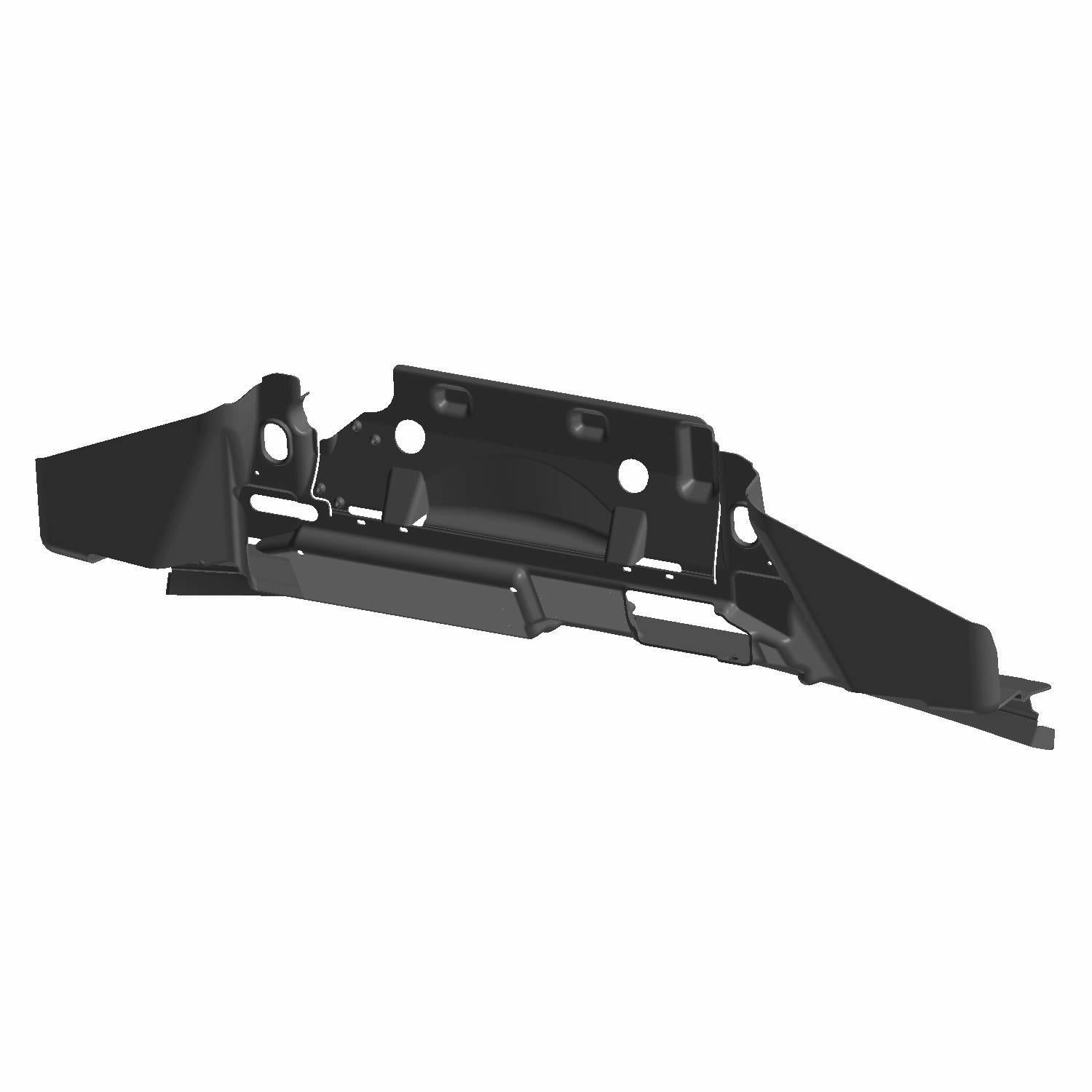 Black molded plastic hood liner with multiple mounting points and contoured design for Polaris Ranger models.