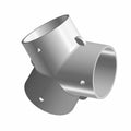 Gray plastic Y-shaped duct hose connector with smooth cylindrical openings and mounting holes.