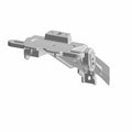 Gray metal license plate bracket with mounting holes and curved support arms.