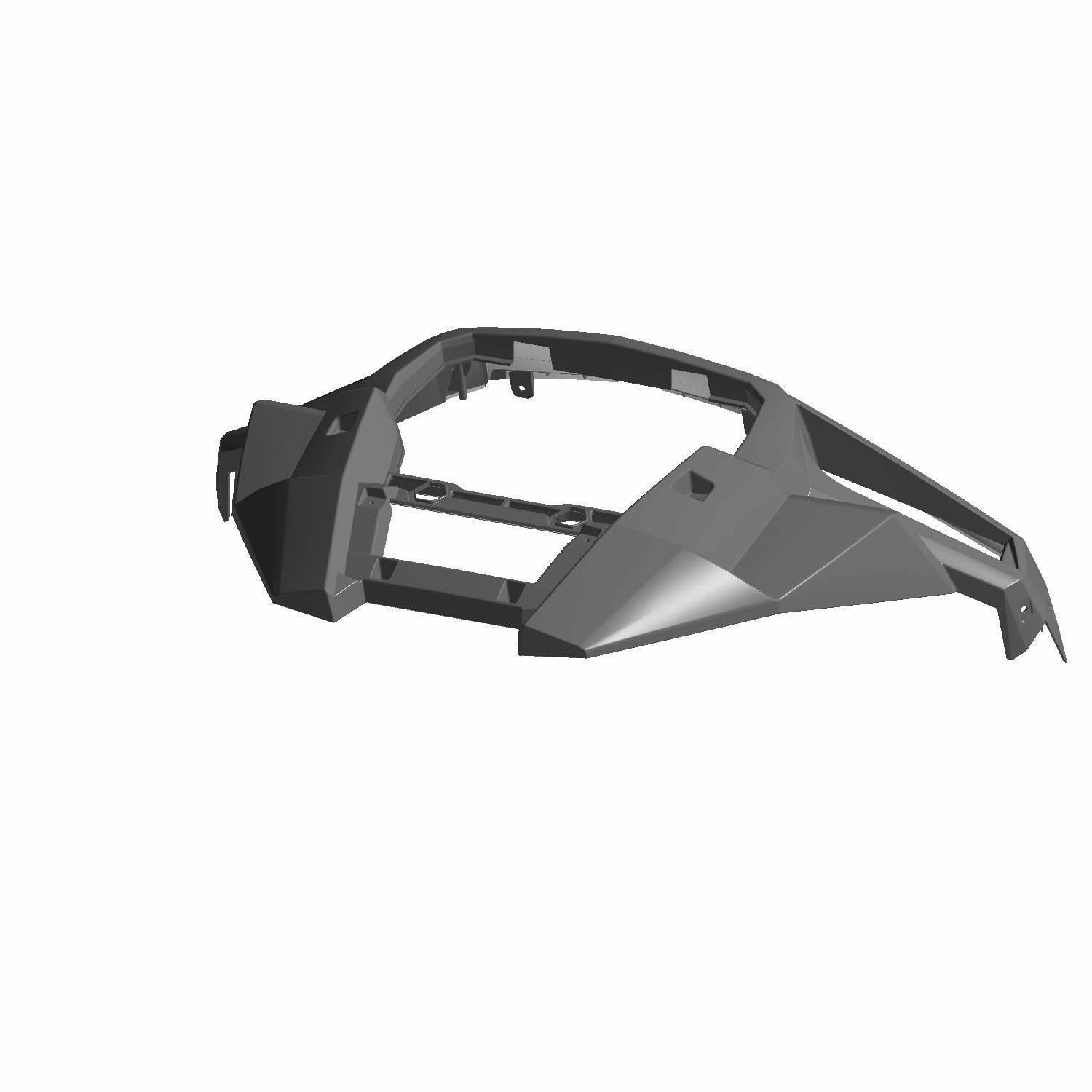 Gloss black front fascia panel with angular design for Polaris RZR, durable plastic construction.
