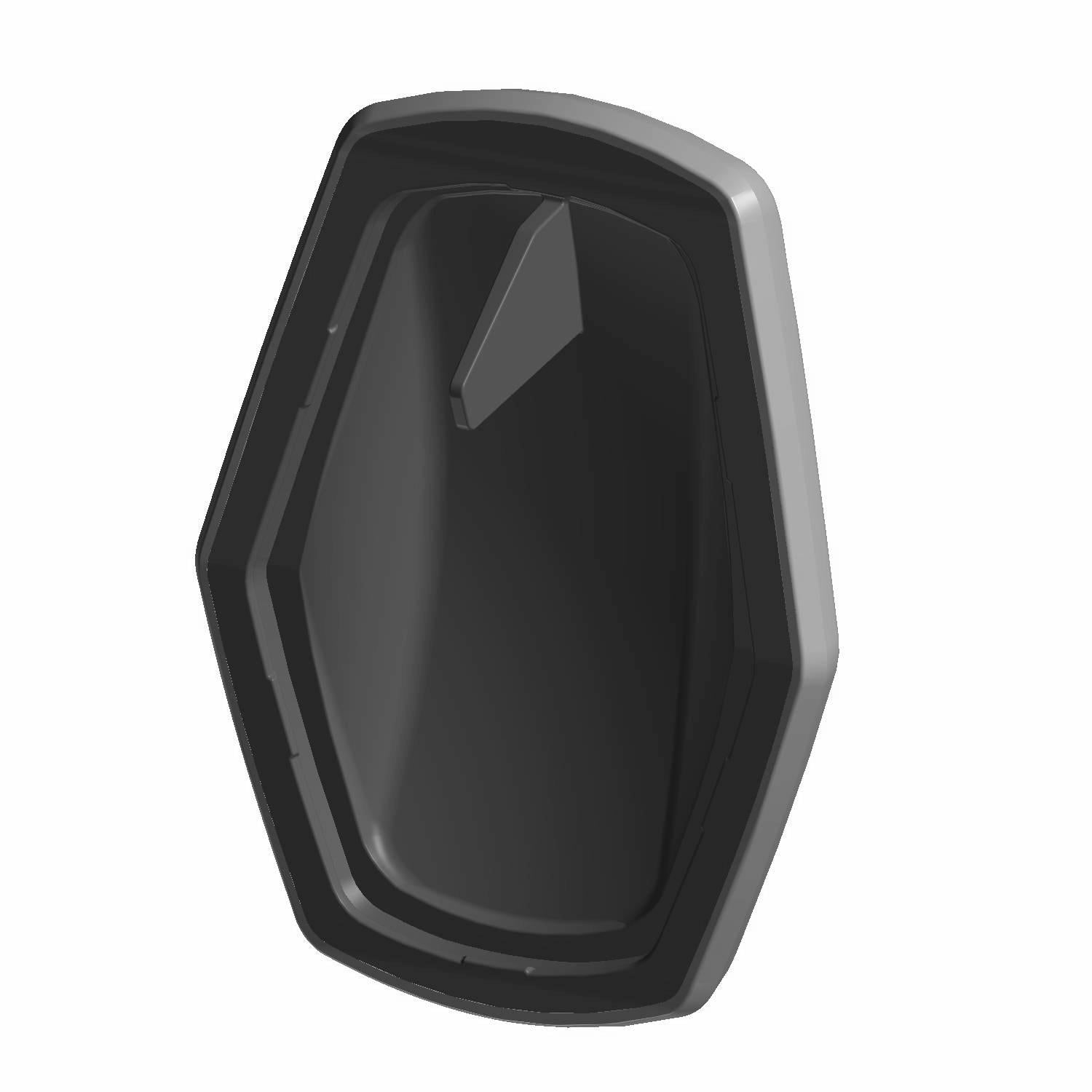 Black angular plastic shift cover with raised center detail and molded edges.