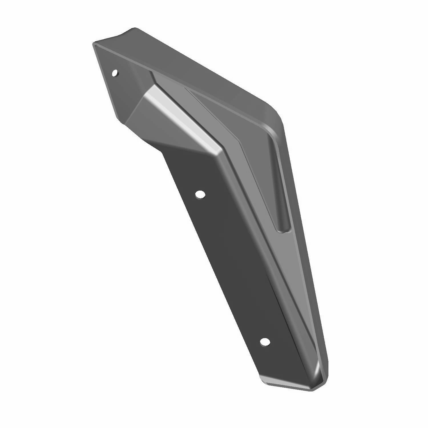 Black angular front left fender flare with three mounting holes, designed for off-road vehicles.