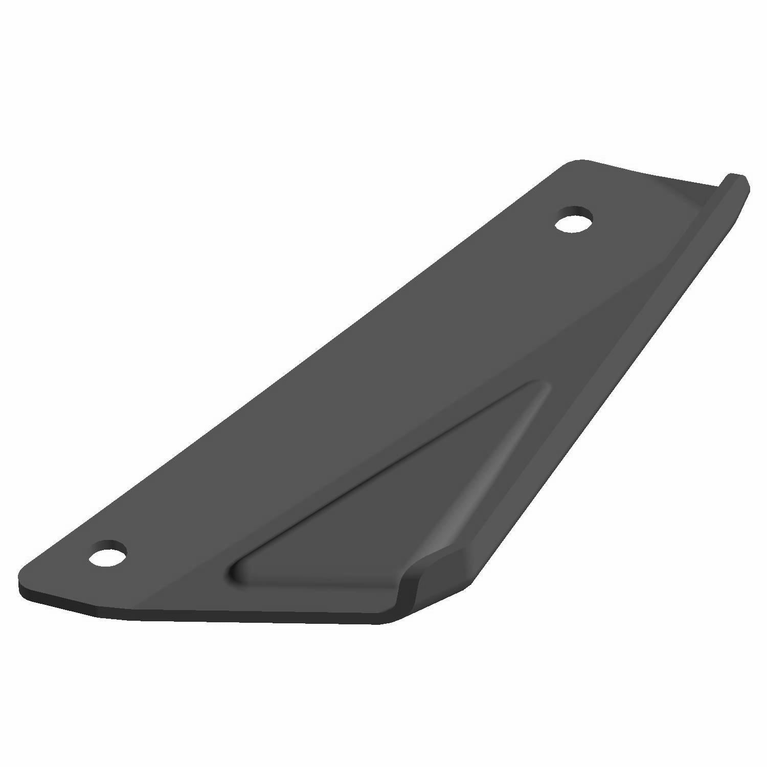 Black angular rear right lower flair fender with two mounting holes, durable plastic material.