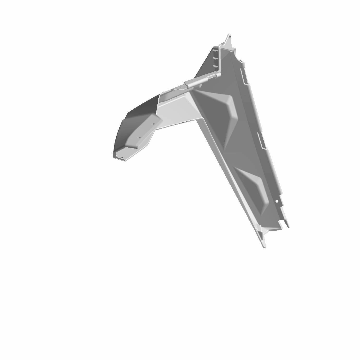 Black plastic rear main flair fender with angular shape and mounting points for Polaris UTV.