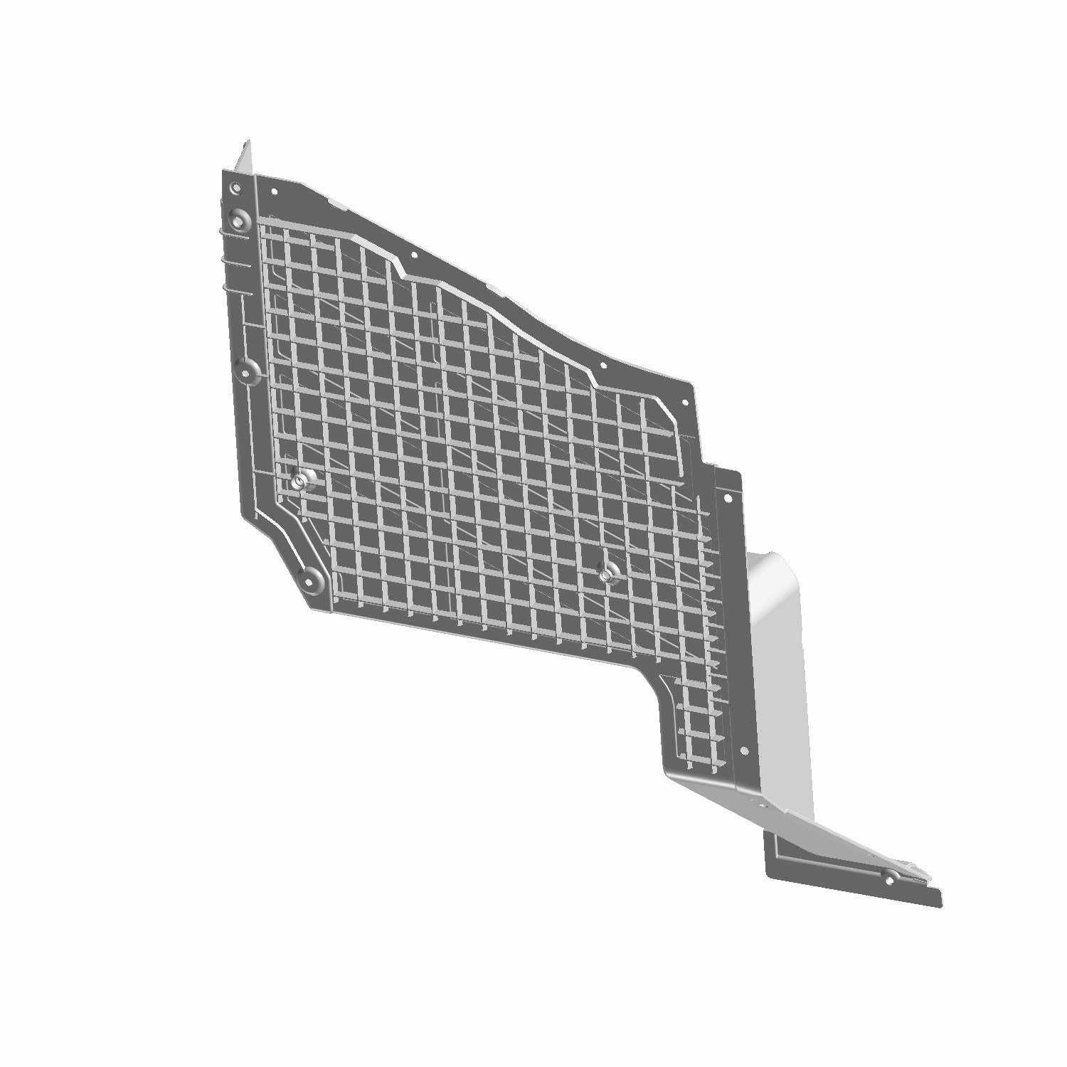 Gray textured plastic floor panel with grid pattern and angled edges for Polaris Ranger UTV.