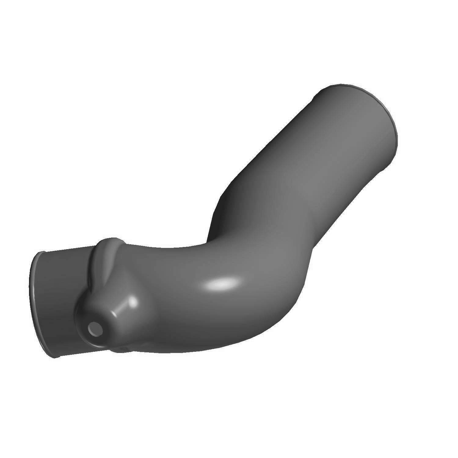 Glossy black curved plastic clutch inlet duct with smooth surface and mounting flange.