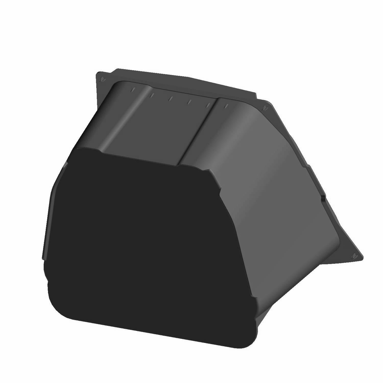 Gloss black, angular front box cover for Polaris RZR RS1 with smooth, contoured plastic design.