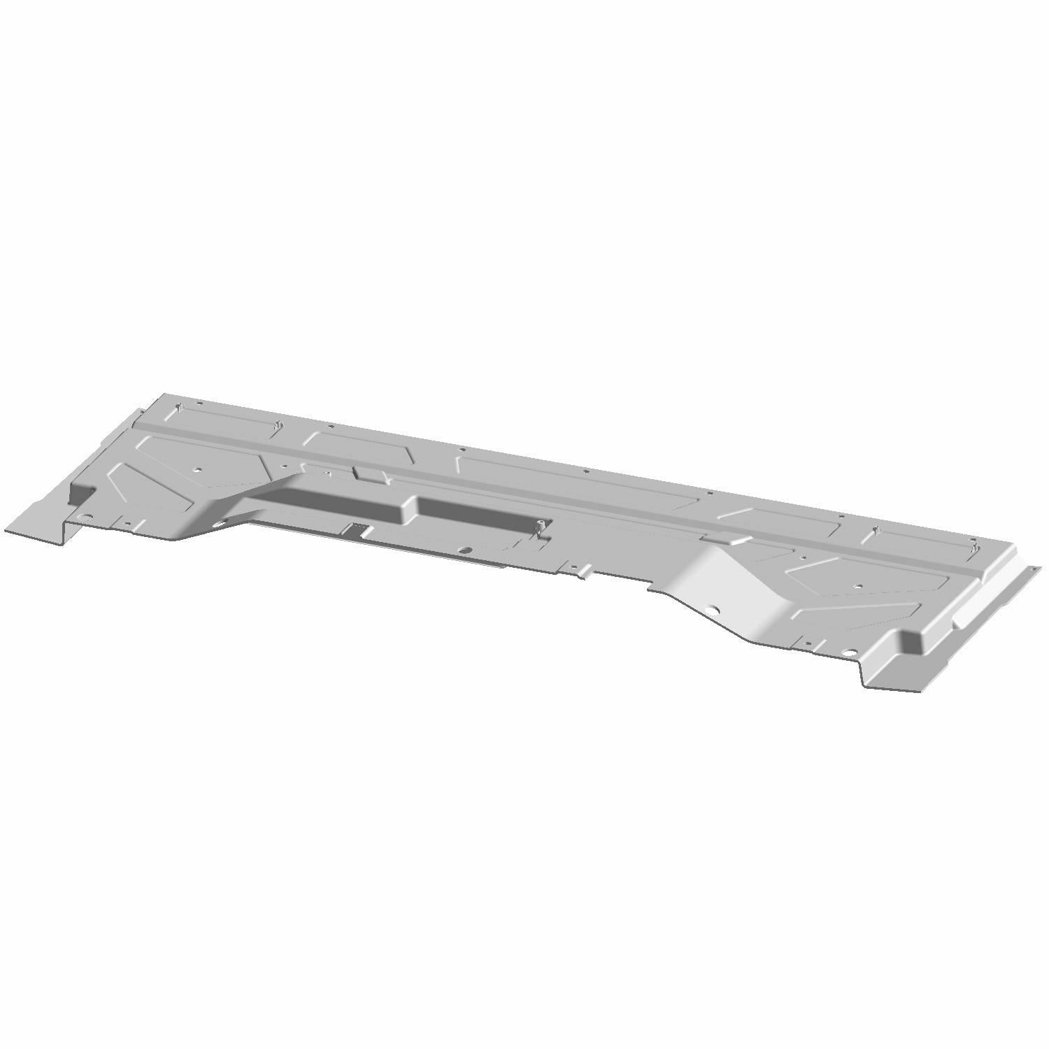 Black plastic rear closeoff panel with angular design and mounting points for Polaris Ranger UTV.