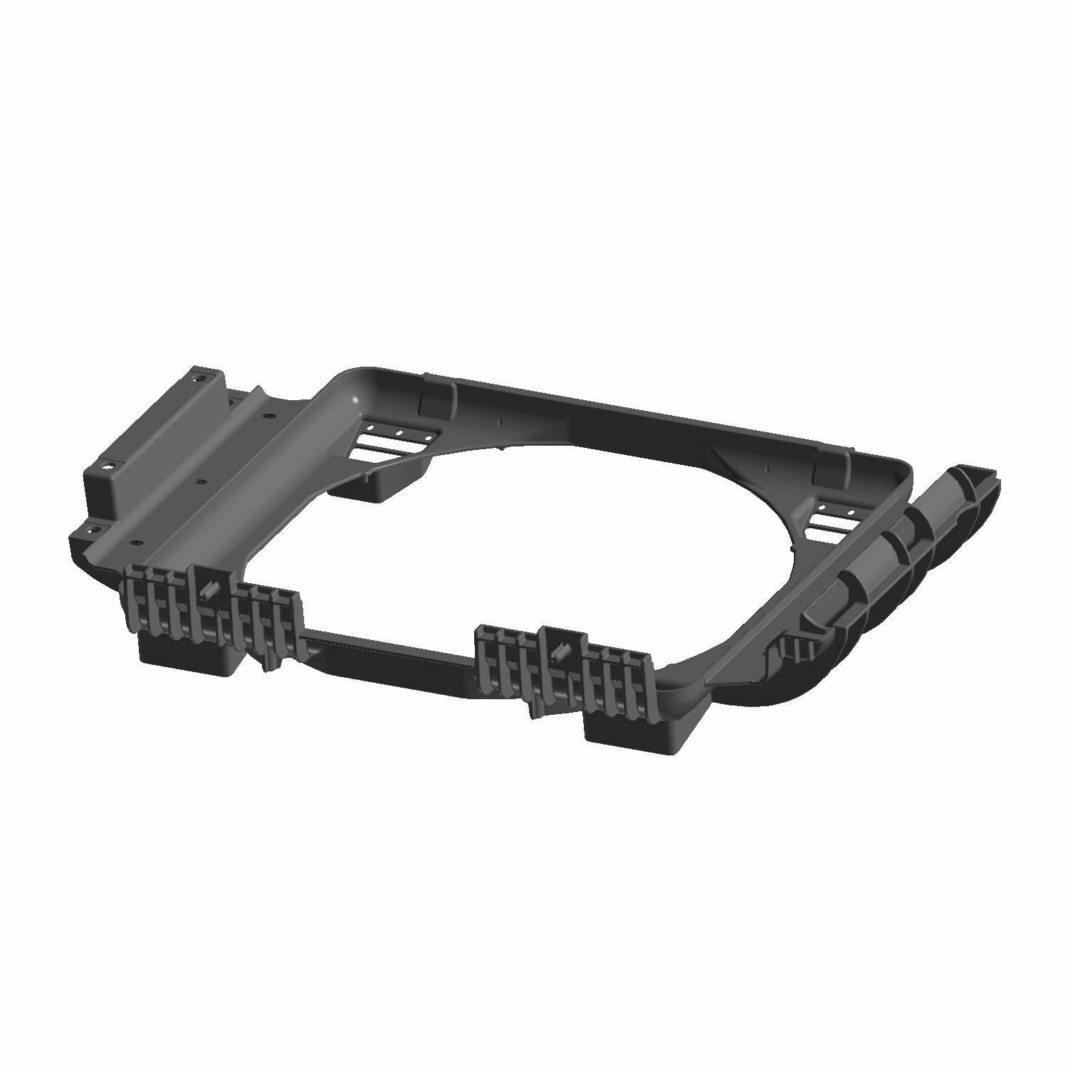 Black durable plastic fan shroud with circular center opening and mounting brackets for Polaris UTVs.