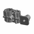 Gray molded plastic rear closeoff tray routing component with mounting hole and structured grip areas.