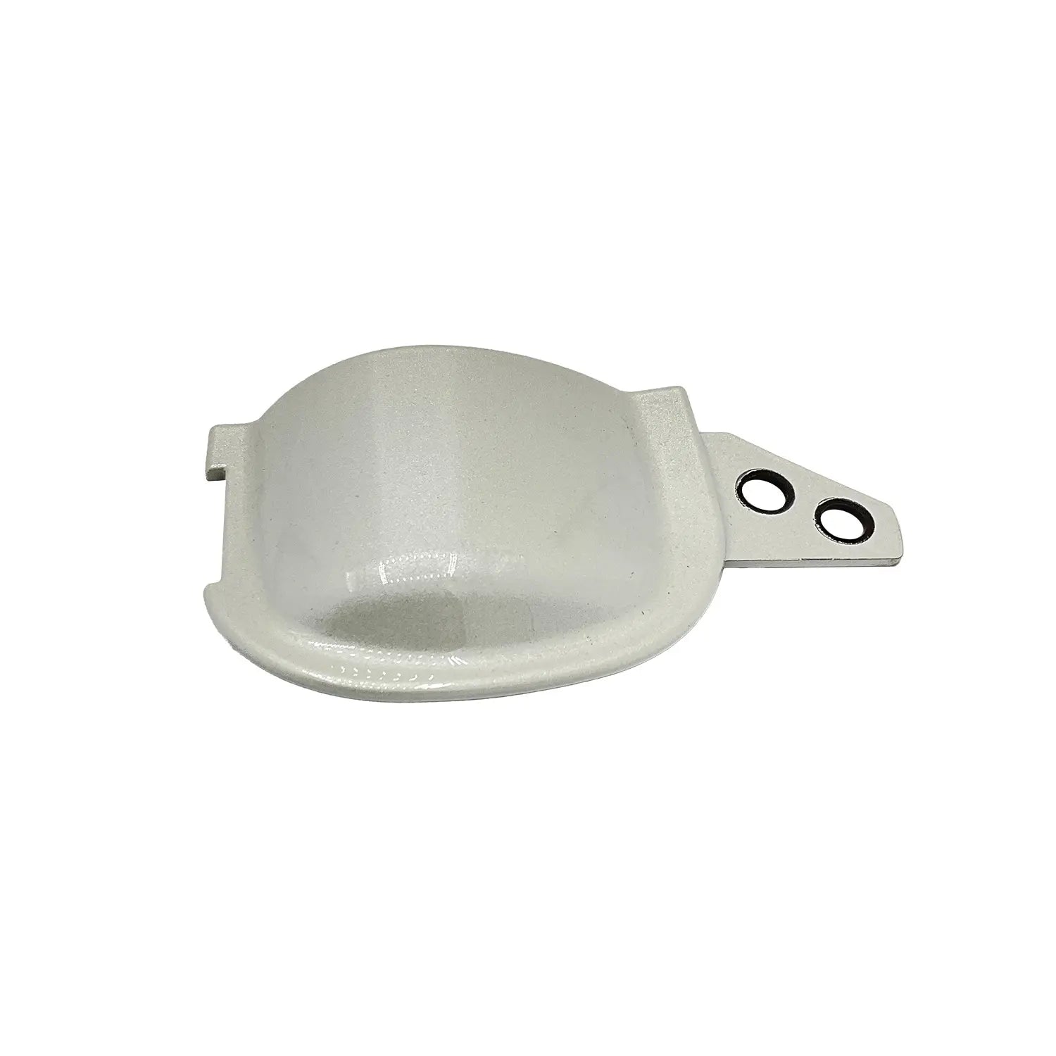Pearl white plastic driving light cover with mounting bracket and two screw holes on the right side.