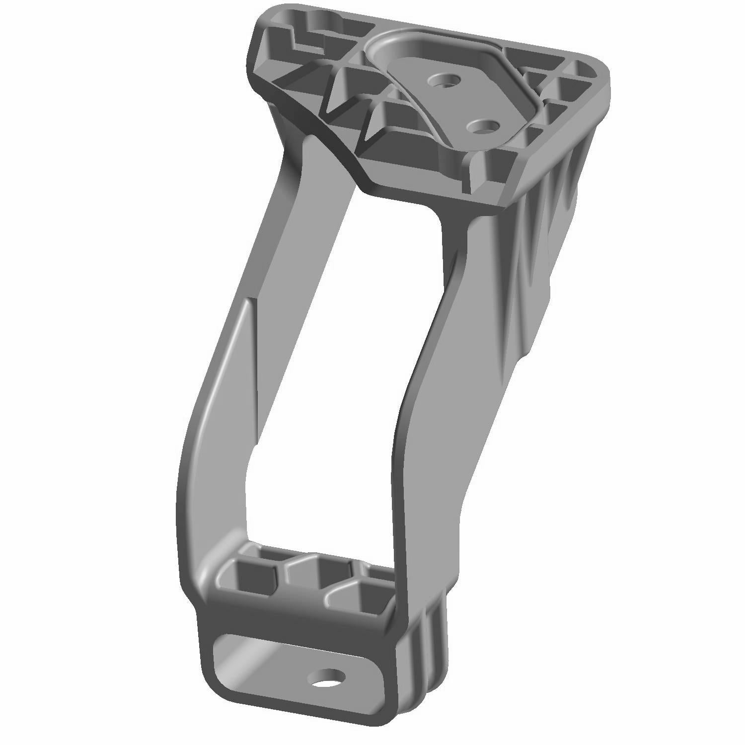 Gloss black T-rail bracket with angular design and mounting holes, sturdy plastic construction.