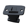 Black rectangular plastic clip with mounting holes and central locking feature.