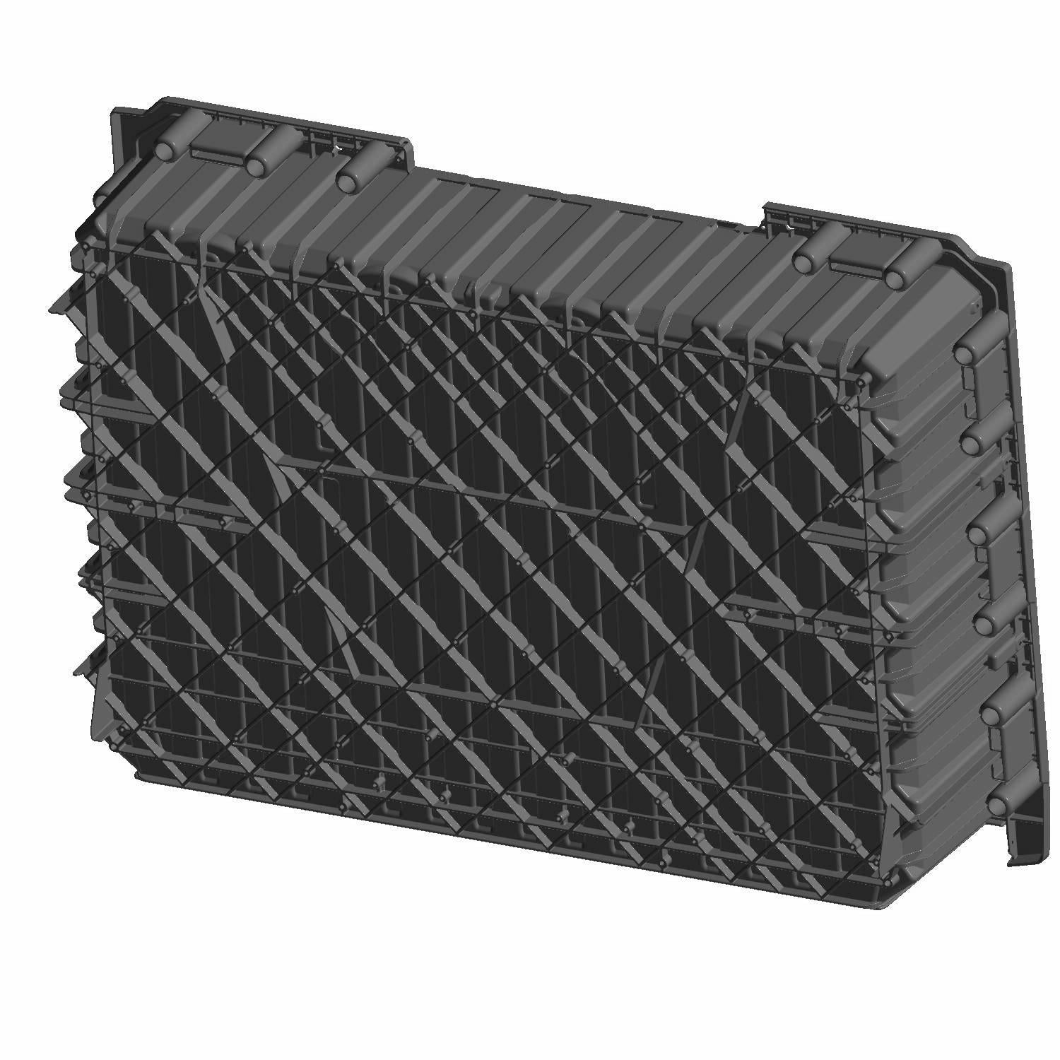 Black rectangular hard plastic cargo box with ribbed reinforcements and secure latches.