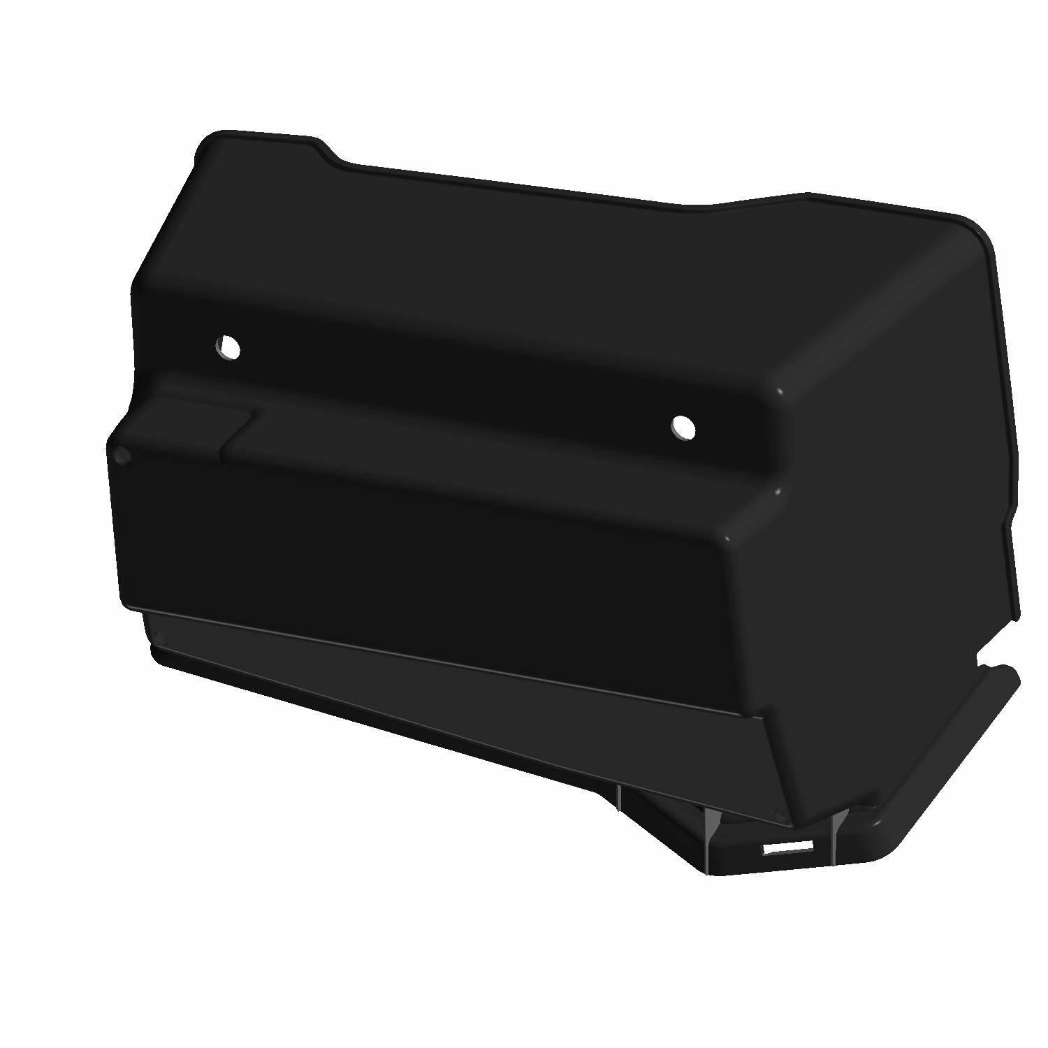Black plastic upper dash panel bin with angular design and mounting holes for Polaris UTV.