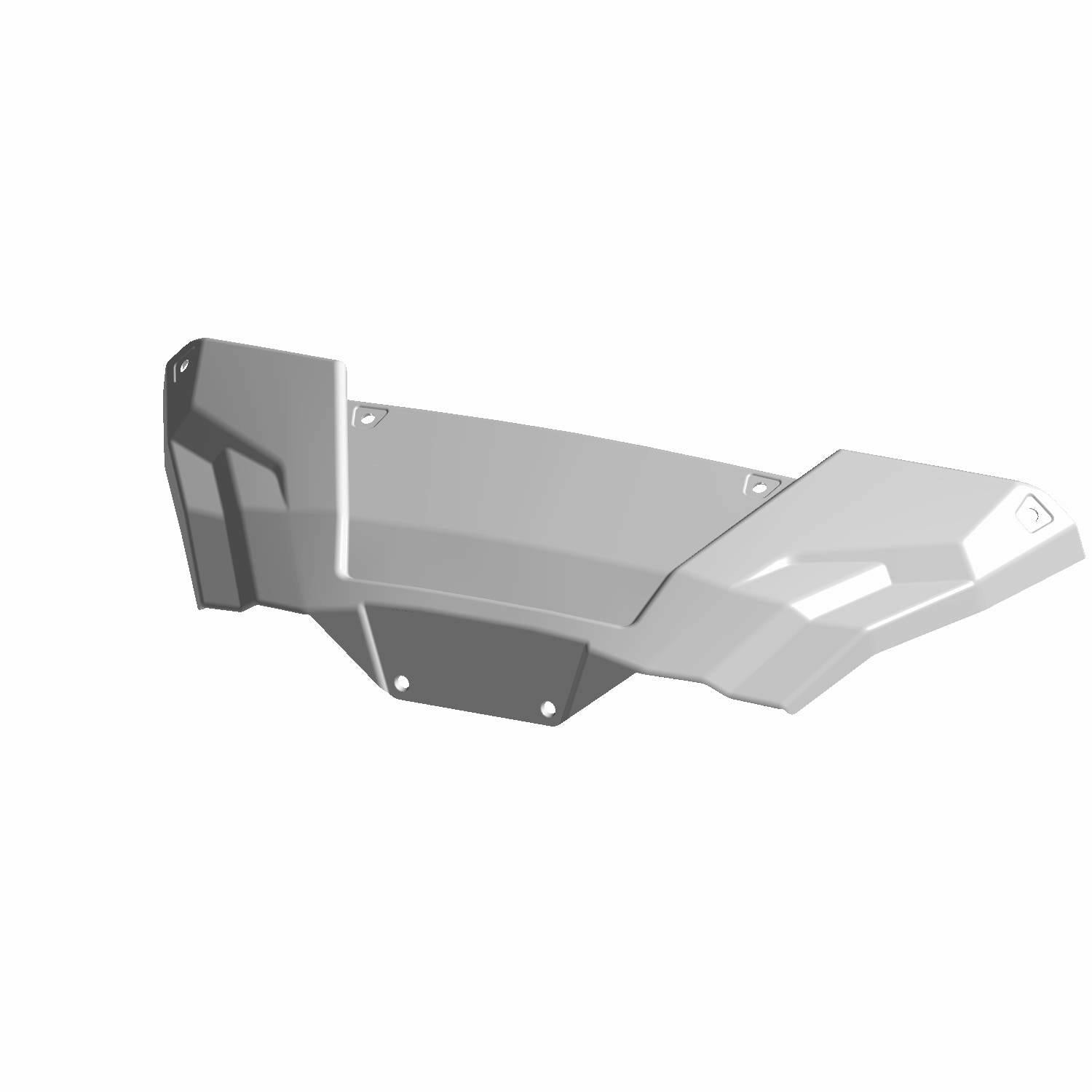 Black metal bash plate with angular design and mounting holes for Polaris Ranger front protection.