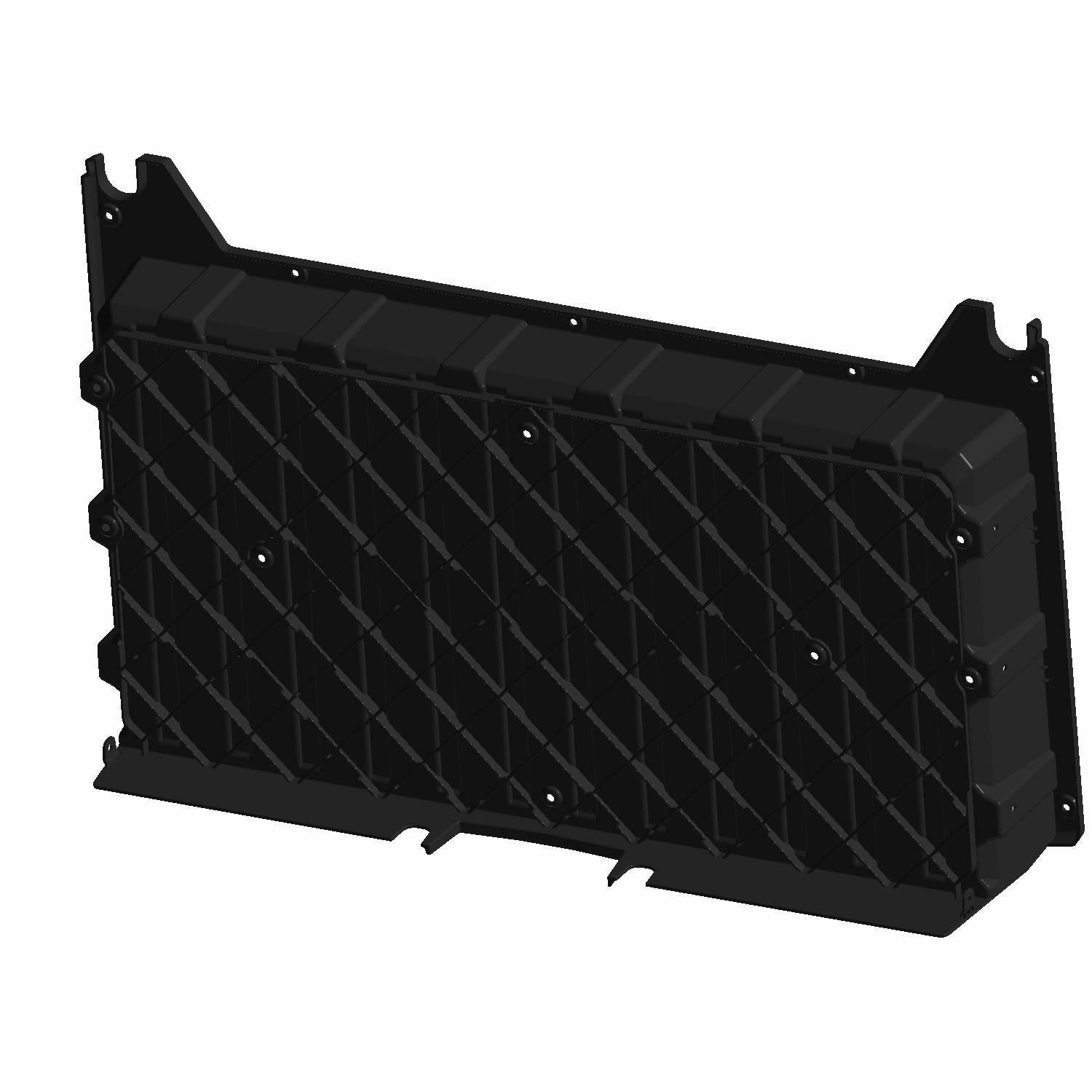 Black durable cargo box with textured diamond pattern and mounting points for Polaris Ranger UTV.