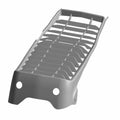 Matte gray ceramic radiator cover with angled vent slats and circular mounting holes.