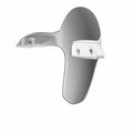 Silver metallic front motorcycle fender with smooth curved design and mounting brackets.