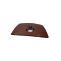 Glossy dark red curved saddlebag lock bezel with central circular hole and smooth finish.