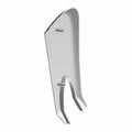 White upper right side cover for motorcycle body with mounting pegs and curved lower slot cutout.
