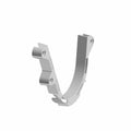 Silver metal sprocket cover cable retainer bracket with mounting holes and curved design.
