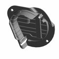 Gloss black plastic tank access panel with rounded shape and mounting holes.
