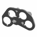 Black molded plastic brake line guide with four rounded slots and mounting pegs for secure attachment.