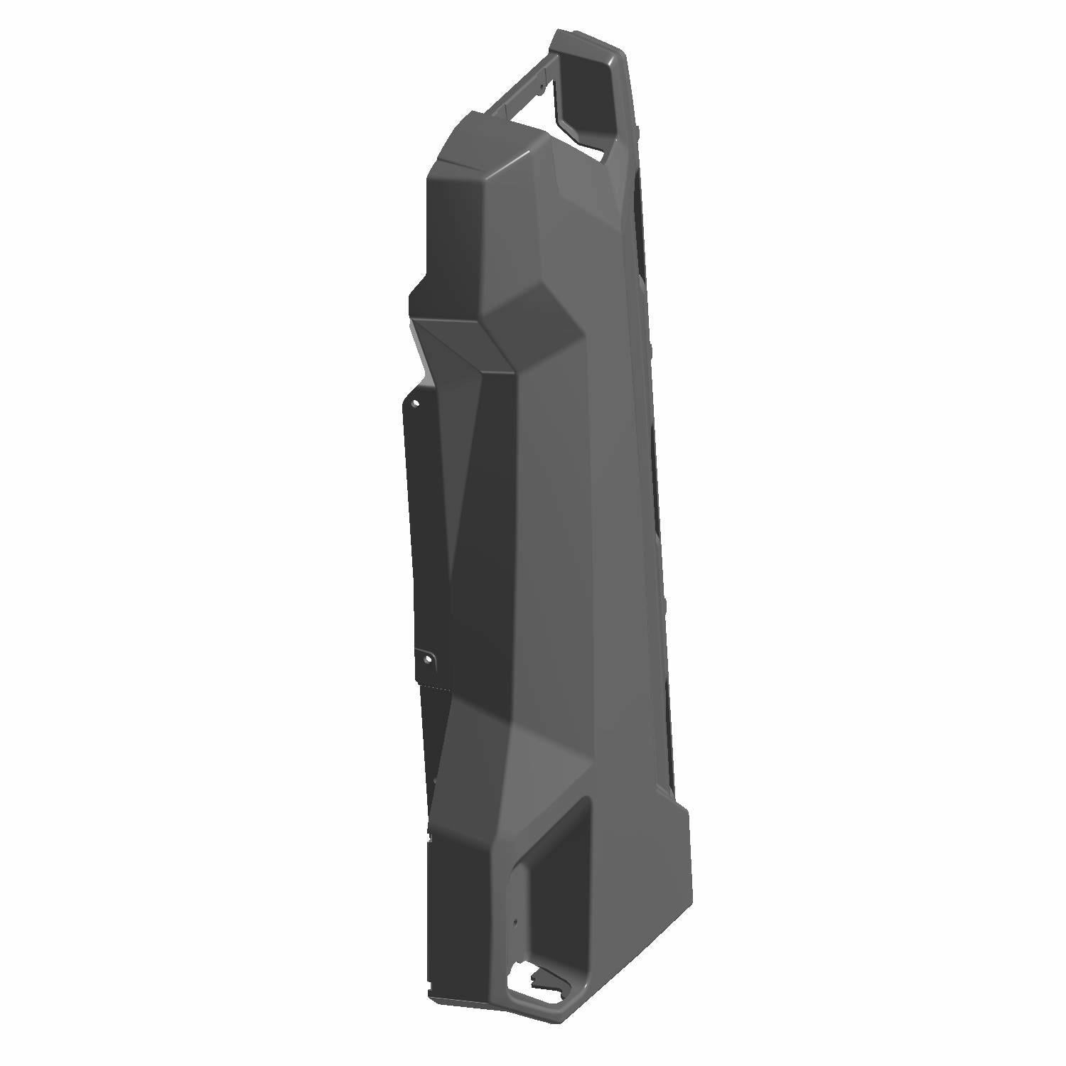 Glossy black angular plastic panel with mounting holes, designed for right-side vehicle fitment.