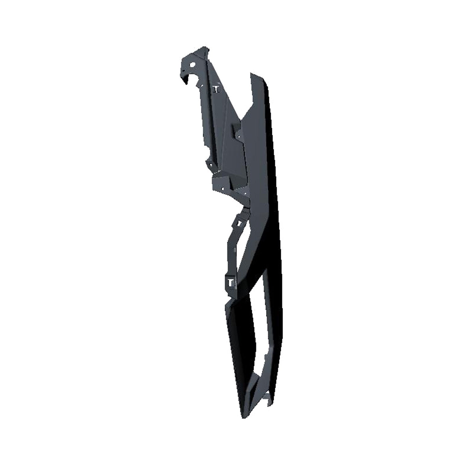 Glossy black rear left flare fender for Polaris RZR with angular, molded plastic design.