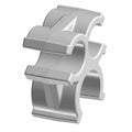 Gray plastic brake three-way clip with cylindrical openings and a cross-shaped central structure.