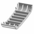 Black molded plastic transmission cover with ribbed reinforcement and mounting tabs.