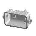 Rectangular silver aluminum airbox with ribbed top and circular side inlet/outlet ports.