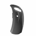 Glossy black plastic saddlebag lid with a curved ergonomic design and a central mounting hole.