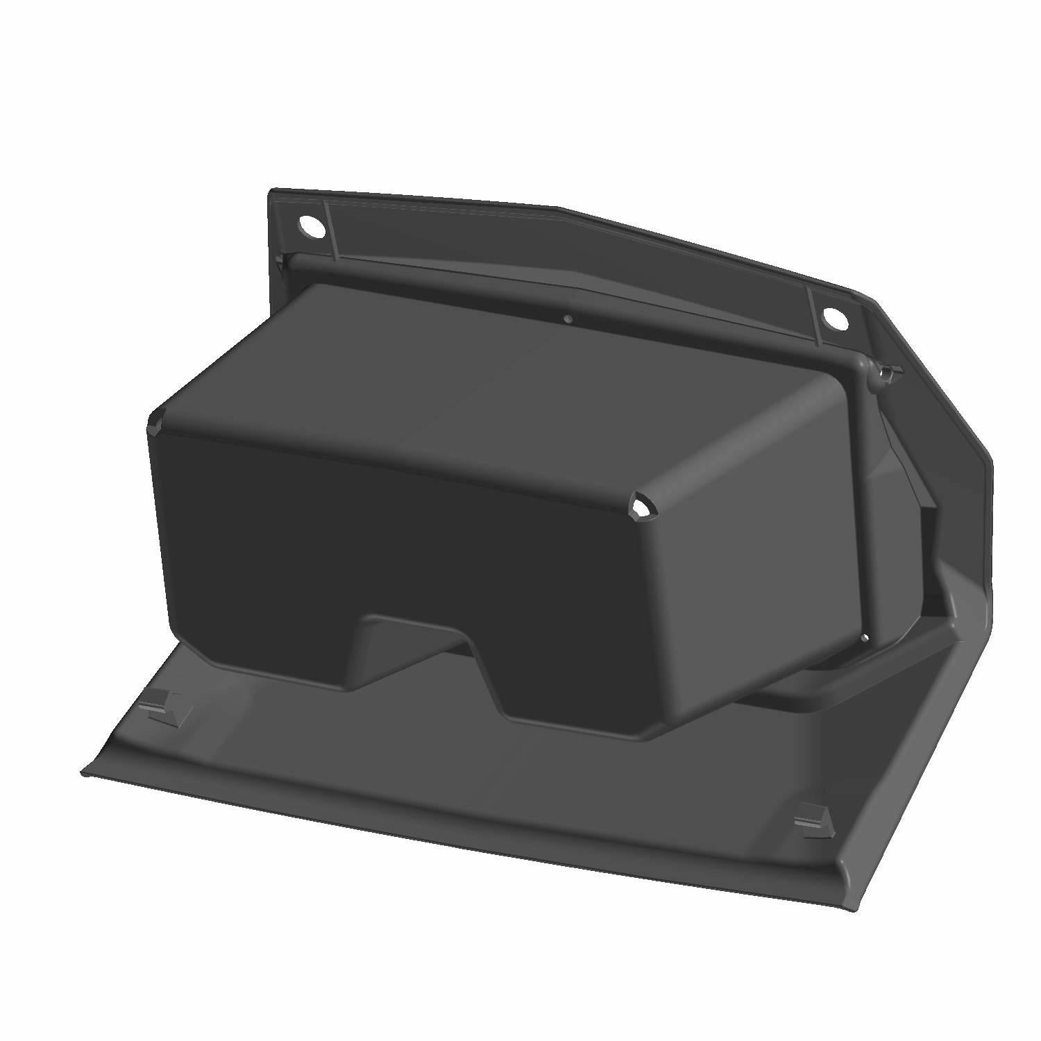 Glossy black plastic storage bezel with angular design and mounting holes for Polaris UTVs.