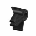 Black plastic cable clip with circular clamp and locking tab design.