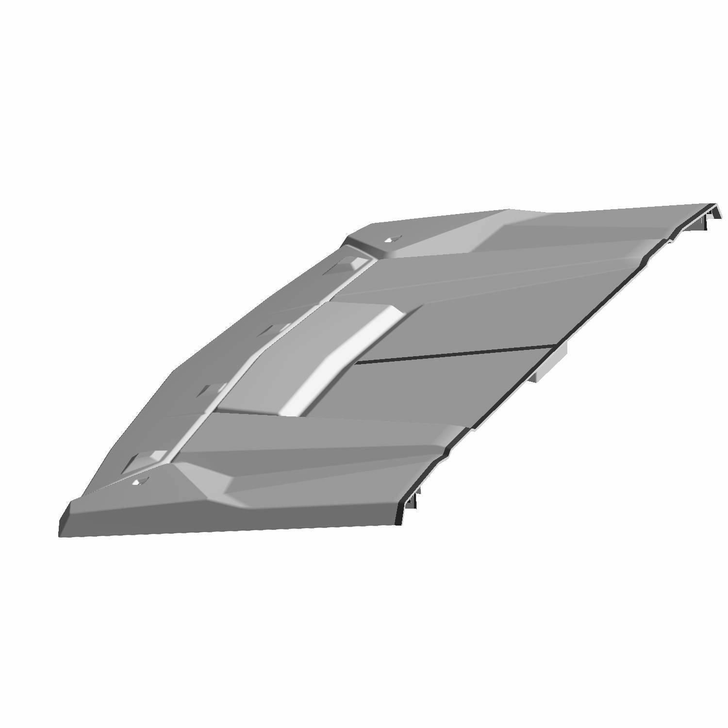 Matte black front roof panel for Polaris UTV with angular design and mounting holes.