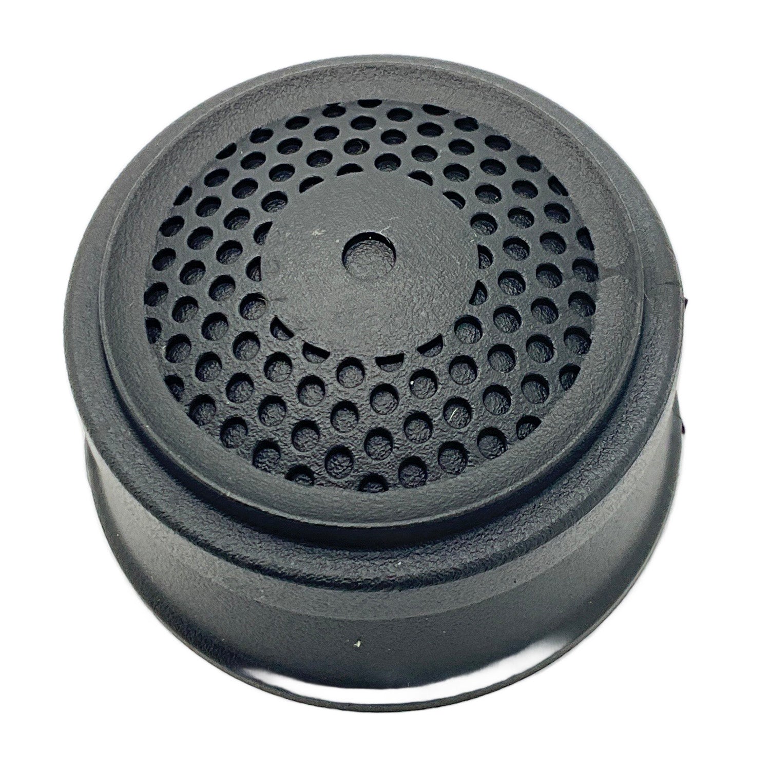 Black circular front tweeter cover with honeycomb mesh pattern and solid center by Polaris.