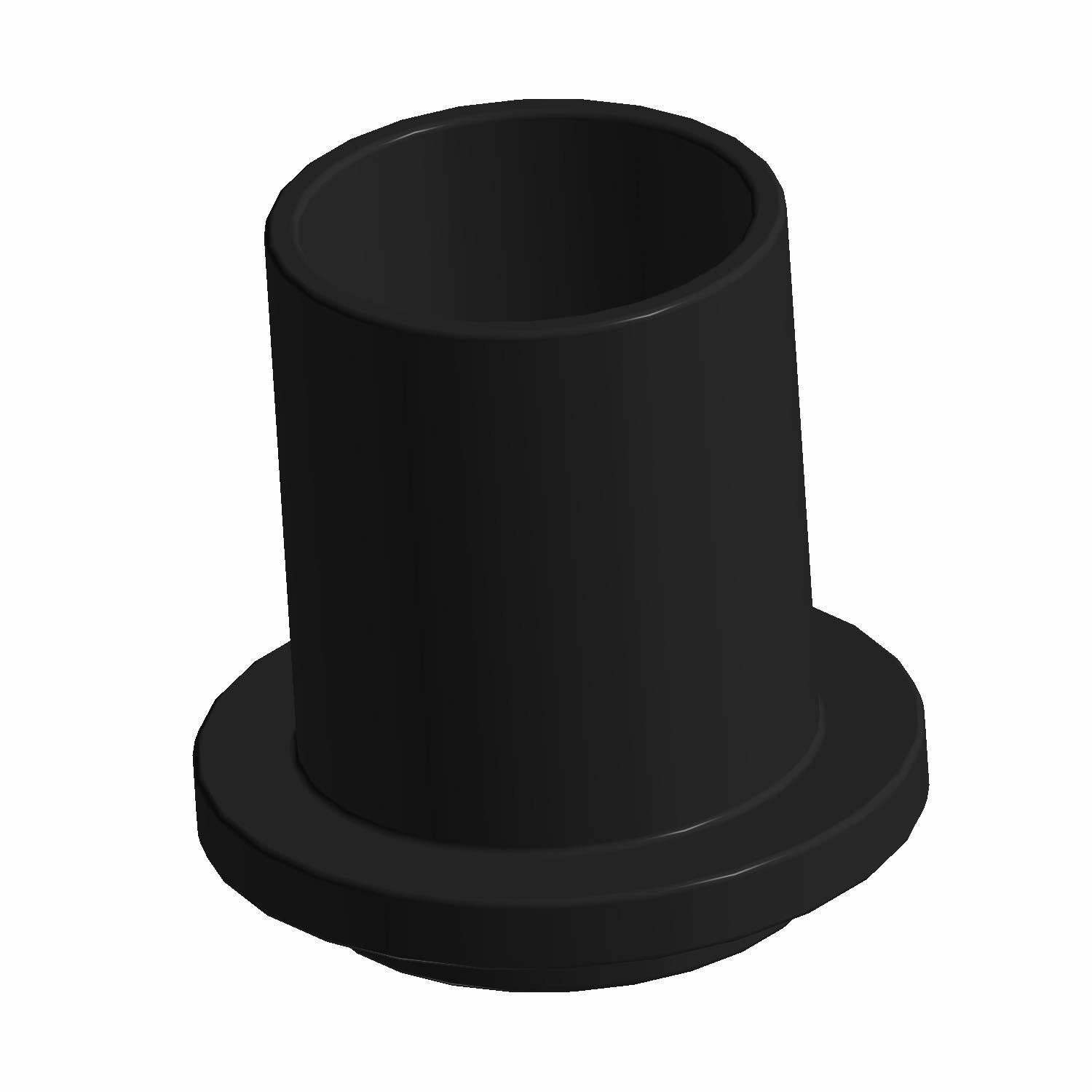 Black cylindrical plastic spacer with a wider flat base for mounting or support.