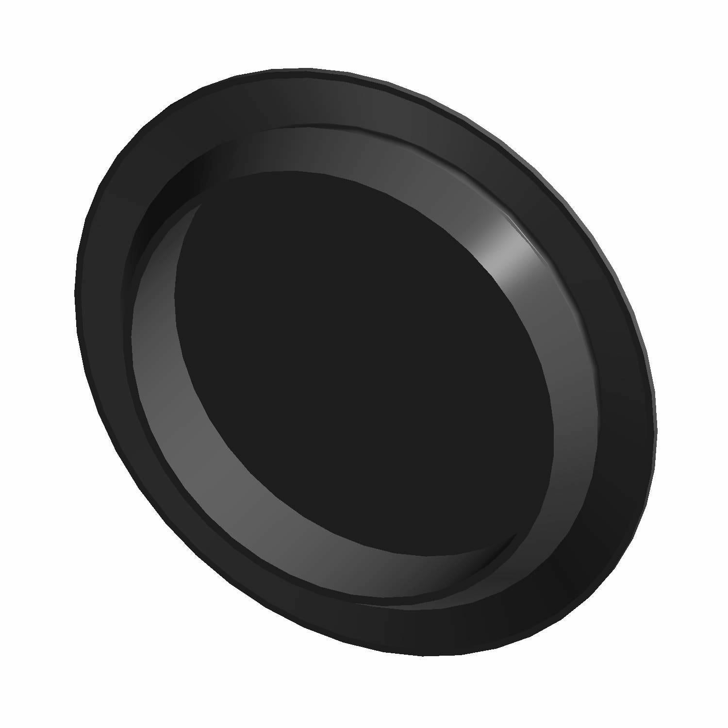 Black 44mm round snap-in plug with smooth surface and slightly raised edge.