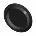 Black 44mm round snap-in plug with smooth surface and slightly raised edge.