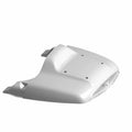 Silver metallic motorcycle trunk lid with smooth aerodynamic contours and multiple mounting holes.