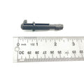 Black metal quick turn pin with hexagonal end, measuring about 2.5 inches long next to metal ruler.