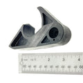 Black textured plastic Latch Hook Left with angled and triangular cutouts, about 3 inches long.
