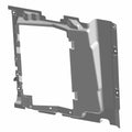 Black rigid plastic underseat panel with mounting holes and contoured edges.