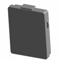 Black rectangular plastic spare fuse case with clip-on lid and side tab.