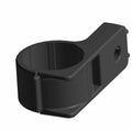 Black molded plastic coolant tube bracket with cylindrical clamp and mounting hole.