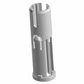 Gray cylindrical plastic bushing with grooves and cutouts for Polaris grab bar assembly.