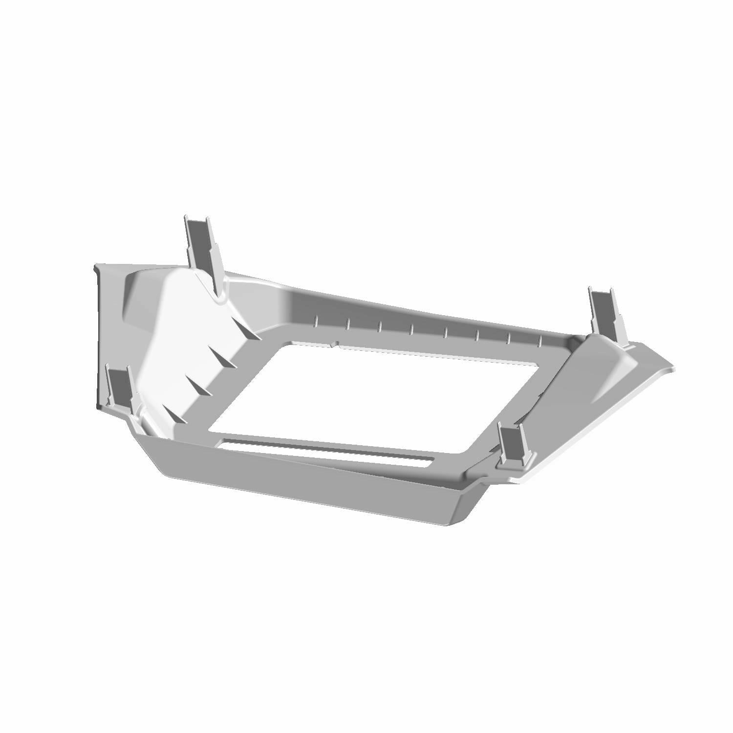 Black plastic center bezel cover with angular design and mounting tabs for Polaris UTVs.
