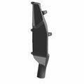 Matte black plastic left sidepillar duct with mounting tabs and angled lower tube opening.
